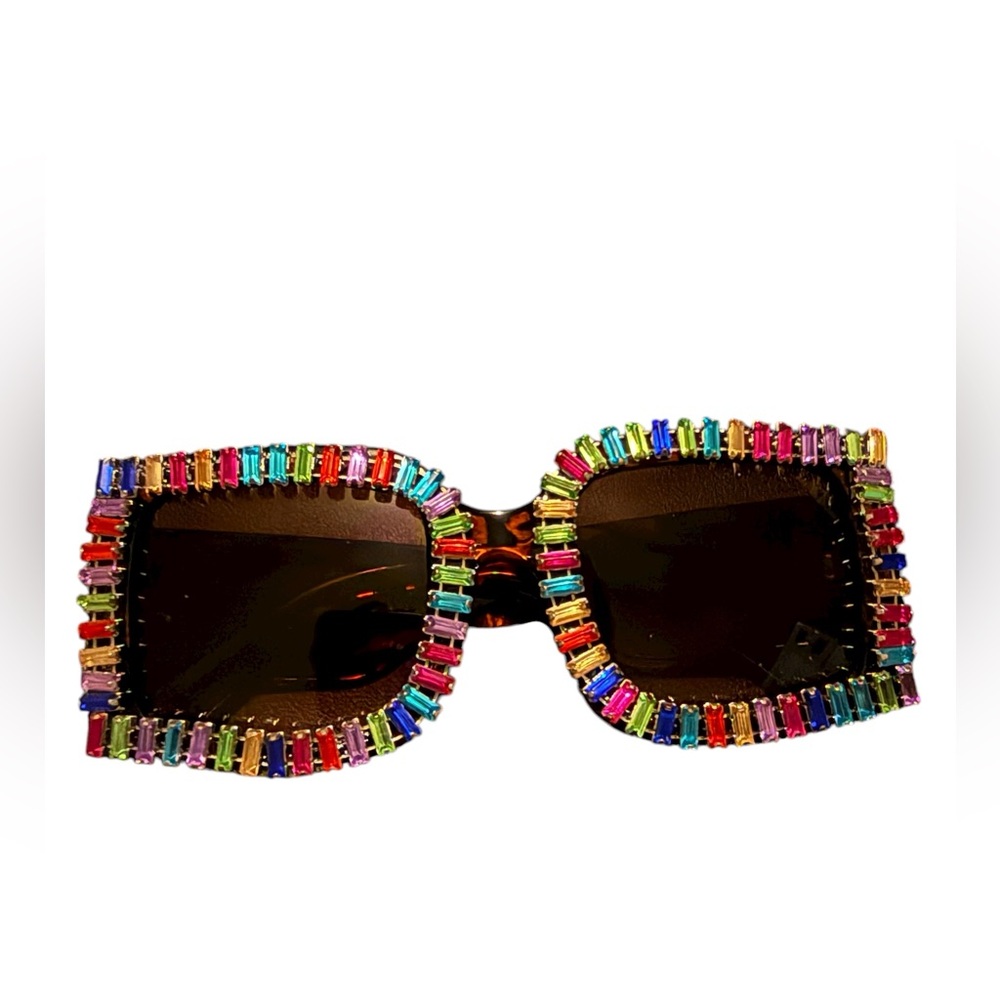 Tortoiseshell Square Sunglasses with Multicolor Rhinestones